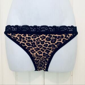 NEW NWT boutique black leopard print lace bikini ruched bottoms with satin bow